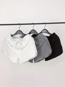 3 piezas/set Pantalones cortos deportivos para yoga, tenis, correr, entrenamiento al aire libre en verano - Blanco y Negro - Ver 6