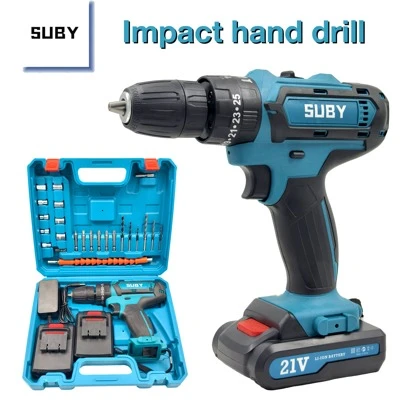  1 套 SUBY 无绳冲击钻，带 2 节电池和 24 件配件钻头，适合家居装修、DIY