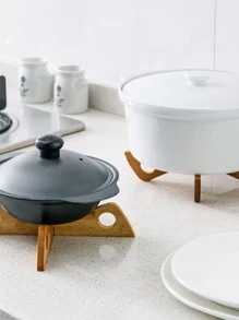 2 piezas Soportes para ollas y tazones de bambú con forma de cruz, resistentes al calor, aislantes