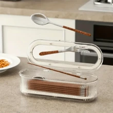 1 Exquisite Cutlery Storage Box, Made Of Plastic Material, Suitable For Storing Cutlery Such As Knives, Forks, Spoons, Chopsticks, Etc. In The Kitchen, Dust-Proof And Moisture-Proof, With A Drainage Pad