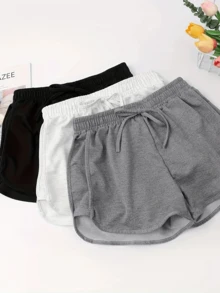 3 piezas/set Pantalones cortos deportivos para yoga, tenis, correr, entrenamiento al aire libre en verano - Blanco y Negro - Ver 3