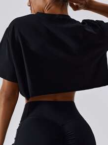Camiseta Esportiva Feminina, Parte Superior de Moletom Curto e Macio, Moletom de Gola Careca Confortável para Ioga e Esportes, Muito Larga para Esportes ao Ar Livre, Academia, Primavera e Verão