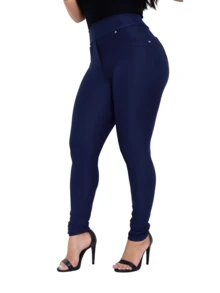 Women's Leggings With Pocket High Waist Riding Stitch Roma Skinny - Navy Blue - View 2