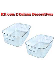 Kit Com 2 Caixas Decorativas Transparente Multiuso Organizadora - transparente - Visão 5