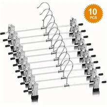 10pcs Metal Pants Hangers With Adjustable Clips, Non-Slip Multipurpose Organizer, Space-Saving, Suitable For Pants, Skirts, Jeans, Coats, Wardrobe And Retail Display