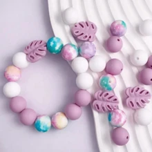 Juego de 25/30/33/34 piezas de cuentas de silicona, adecuado para hacer joyas DIY - Cuentas de enfoque para bolígrafos, collares y llaveros - Juego de cuentas de regalo artesanal, apropiado para hacer joyas, cuentas espaciadoras - Serie de hojas DIY - Ver 11