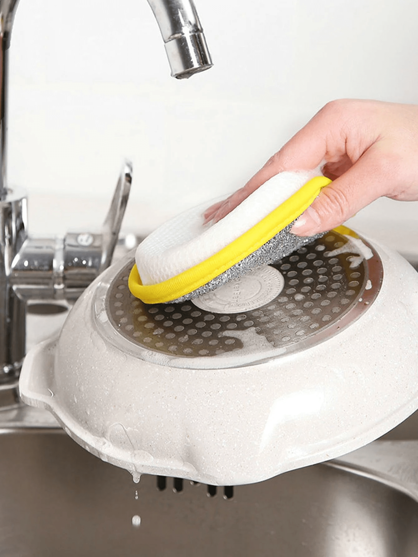 قطع إسفنج غسيل أطباق ذو وجهين مع منظف سلك فولاذي 1...