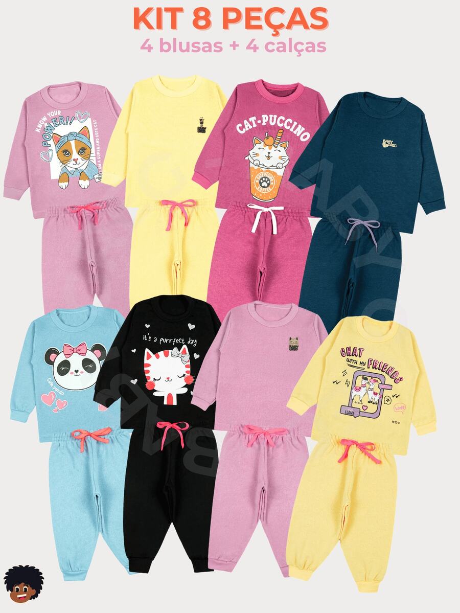 8 Piece Kit Children's Set Girl Winter Cold Sweatshirt 1 To 8 Assorted - 粉色 - 查看 1