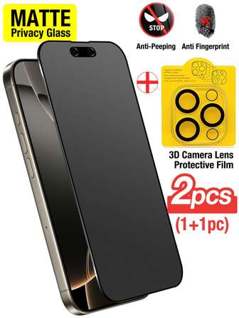 Yezodawee 1 包磨砂防偷窥钢化玻璃屏幕保护膜 + 1 包相机镜头保护膜，防窥视，保护隐私，全覆盖，防指纹，防摔，防刮，隐私保护，触感细腻，适用于 17 Pro Max/17 Pro/17 Air/17/16 Pro Max/16 Pro/16 Plus/16/15 Pro Max/14 Pro Max/13 Mini/12/11/XS MAX/XR/8+/7 Plus 系列
