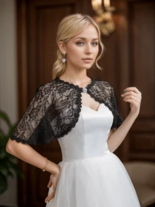 1pc Women Lace Shawl With Brooch & Rhinestone Button, Suitable As Overlay For Dresses Fall Clothes For Women - Black - View 10