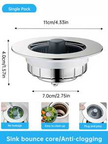 2 Pcs 3 In 1 Kitchen Sink Drain Strainer - Stainless Steel Pop-Up Sink Stopper Set, Anti-Clog Sink Food Trap Basket, Quick Drain Strainer Sink Stopper Fits U.S. Standard 3-1/2 Inch Drain Strainer