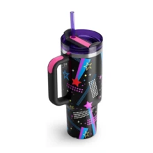 Large Capacity Car Mug 40 Oz Ice Bar Mug Outdoor Use Portable Carrying Water Bottle, Travel Mug, Outdoor Iced Coffee Mug For Camping, Hiking, Driving, Traveling With Handle - 搖滾黑 - 查看 4