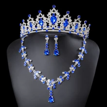 4 件巴洛克水晶皇冠项链耳环套装公主派对王冠新娘婚礼派对发饰珠宝皇冠套装