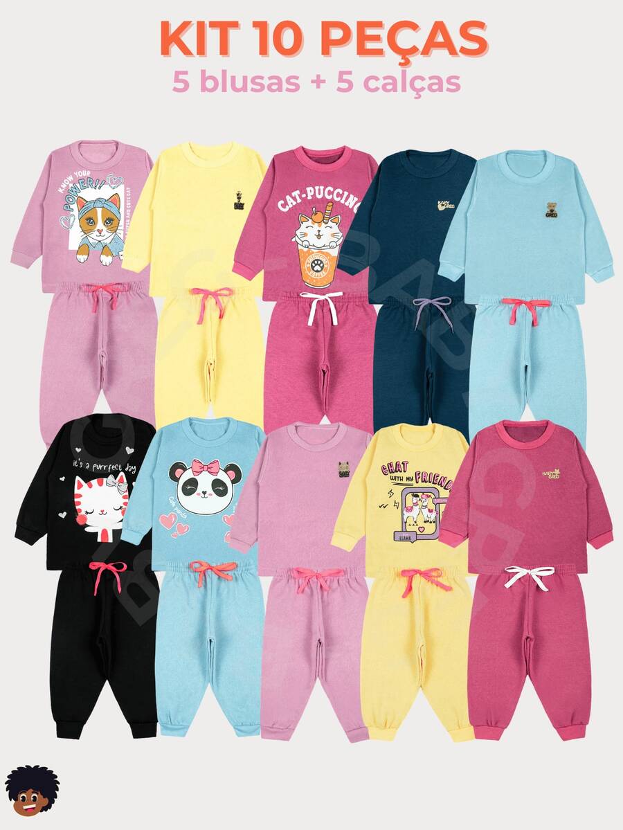 10 Piece Kit Children's Set Girl Winter Cold Sweatshirt 1 To 8 Assorted - Baby Pink - View 1