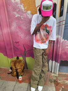 Y2K Style Directional Printing (220g Pure Cotton T-Shirt) Cotton T-Shirt - Soft, Breathable, 100% Pure Cotton Fabric - Comfortable And Energetic Summer Street Style Short Sleeved T-Shirt, Cool Design Retro Summer Men's Daily Wear T-Shirt - trắng - Xem 3