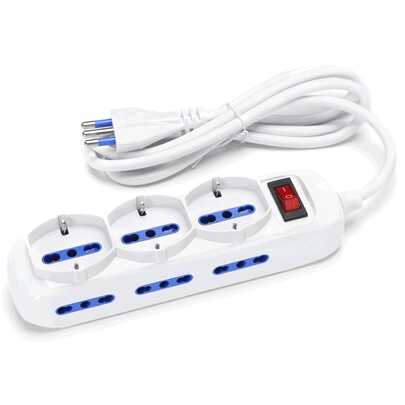 Aigostar Multipresa elettrica con 9 prese, 3 prese Schuko e 6 prese italiane, 10/16A, 250V/3680W, colore bianco