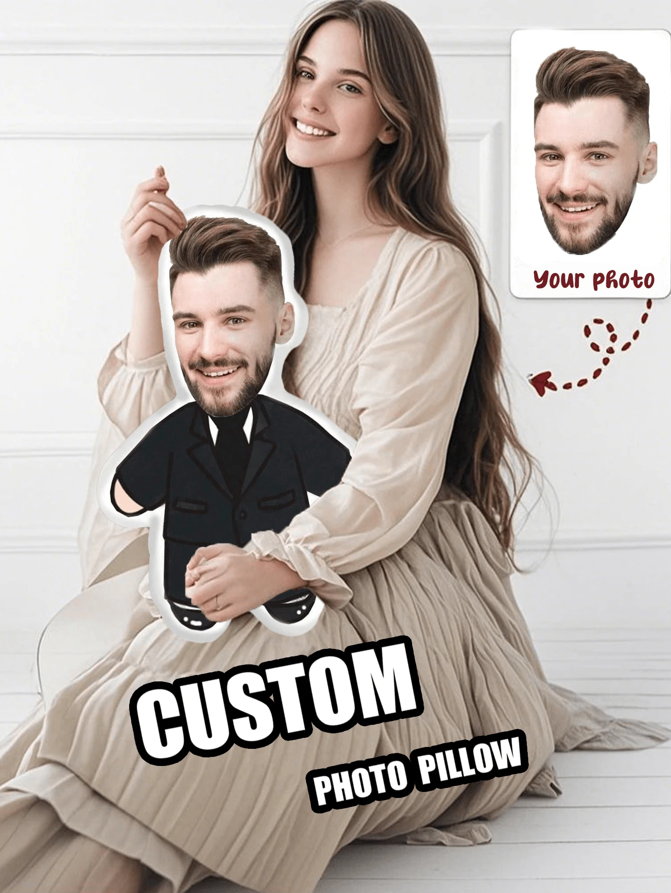 Un Cojín Personalizado Especial, Adecuado Para Cualquier Escena, Personalización Reversible, Tela Cómoda, Regalo Perfecto Para Fiestas