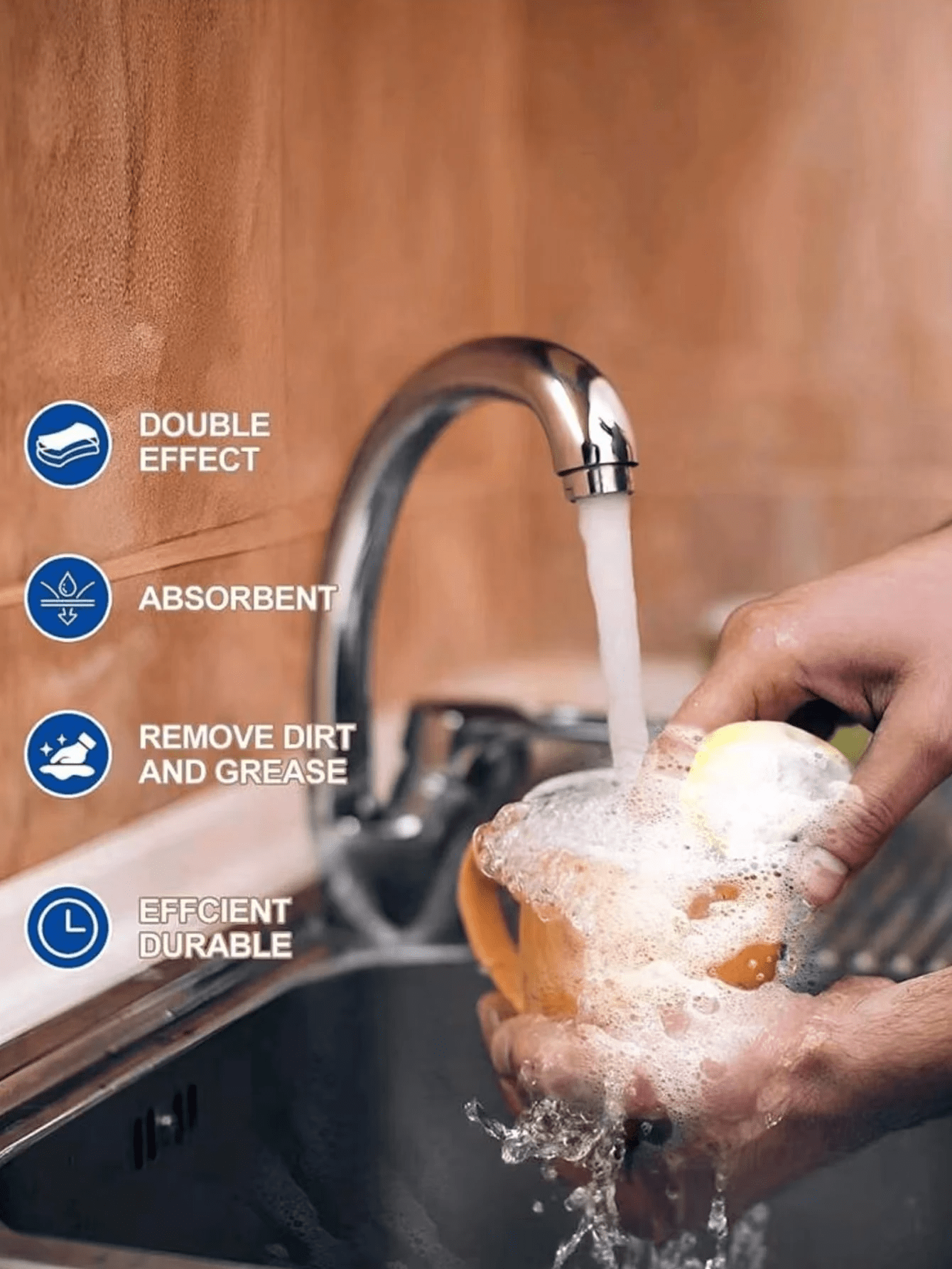 قطع إسفنج غسيل أطباق ذو وجهين مع منظف سلك فولاذي 1...