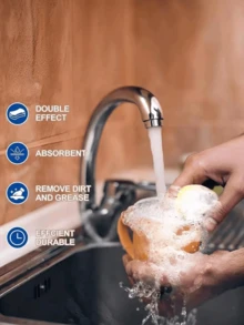 10 件装双面洗碗海绵，带钢丝刷，持久耐用且可重复使用的厨房清洁海绵，适用于餐具、桌面、炉灶表面等。 - 彩色 - 查看 6