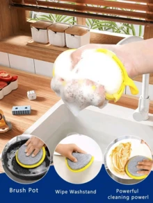 10 件装双面洗碗海绵，带钢丝刷，持久耐用且可重复使用的厨房清洁海绵，适用于餐具、桌面、炉灶表面等。 - 彩色 - 查看 5