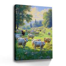 1pc Love Pet Framed Wall Art, Wrapped Canvas Poster Vintage Prints, Love Pet, A Herd Of Sheep Grazing In A Field, Birthday Party Decor, Decorative Wall Art For Living Room Bedroom Office, Hanging Hardware Included - Framed, Vertical - Framed Canvas - View 1