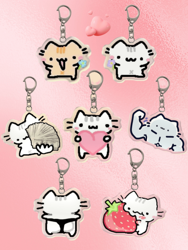 1/7 stuks schattige acryl kattensleutelhanger: Koppel kat A, Koppel kat B, Kat met liefde sleutelhanger, Bankbiljet kat, Spierkat, Sumo kat, Aardbei kat. Leuke bedel, autosleutelhanger. Dagelijkse tasaccessoire, tasbedel, lanyard, sleutelhanger. Ideaal voor vriendjes, vriendinnetjes, familieleden, artsen, verpleegkundigen, feestjes, mobiele telefoondecoraties en meer. Auto-accessoires, rugzak voor school, cartoon Halloween-accessoires, Lerarendag, kerstcadeau-ideeën.