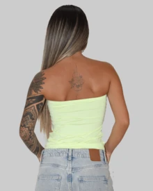 SLIM FIT STRAPLESS STRAPLES TUBE TOP CROPPED BASIC CASUAL TROPICAL PRINT FLOWER FLOWERS COLORFUL CUT OUT AITONA - Yellow - View 3