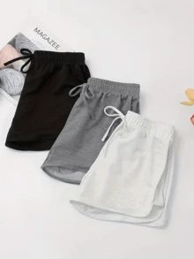3 piezas/set Pantalones cortos deportivos para yoga, tenis, correr, entrenamiento al aire libre en verano - Blanco y Negro - Ver 4
