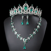 4 件巴洛克水晶皇冠项链耳环套装公主派对王冠新娘婚礼派对发饰珠宝皇冠套装