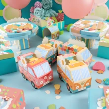 12/24 piezas Cajas de favores para fiesta con diseño retro Autobús de la paz hippie como centro de mesa - Decoraciones para fiesta de cumpleaños hippie con símbolos de paz, margaritas y arcoíris - Multicolor - Ver 9