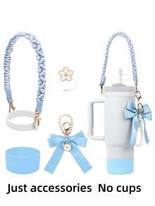 7 件/套杯子配件套装适用于 杯 30 盎司 40 盎司，包括 1 套水瓶手柄带、1 个硅胶吸管盖、1 个硅胶杯套、3 个饰物配件