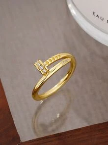 1pc Stainless Steel New Creative T-Shape Nail Design Ring With Micro Inlaid Zirconia Stone, Unique Design Personal Rings For Daily Wear, Gift For Girlfriend/Best Friend Series - T-shaped Nail Ring - View 8