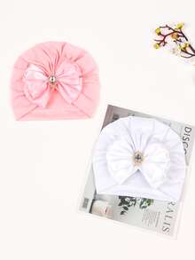 Gorro de niños con gemas de colores, decoración de lazo tridimensional de doble capa, gorra elástica tejida a mano a prueba de viento, gorro lindo para niñas pequeñas, adecuado para juegos al aire libre, fiestas y estilo diario