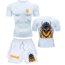 Compression T-Shirt And Compression Shorts Kit 2 In 1 Anime Manga Art Bersek Knight Art - White - View 1