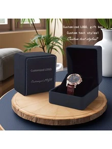 Customized PU Leather Watch Box With Flip Cover | Elegant Holiday Gift Box | Printed Logo | Birthday/Anniversary Gift | Personalized Exclusive - Black - View 2