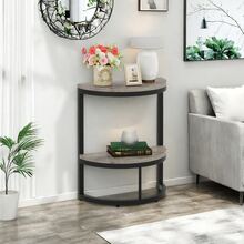 LITTLE TREE Semi-Circle 2-Tier End Table, Compact Half Round Side Table With Storage Shelf, Wood Accent Furniture For Sofa, Bedroom And Other Small Spaces, Rustic Grey - 灰色 - 查看 8