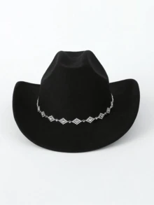 1pc Women's Solid Color Rhombus Sequin Decor Western Cowboy Hat, Elegant Casual Small Hat For Travel, Party, Daily Use, Mother's Day Gift - Black - View 1