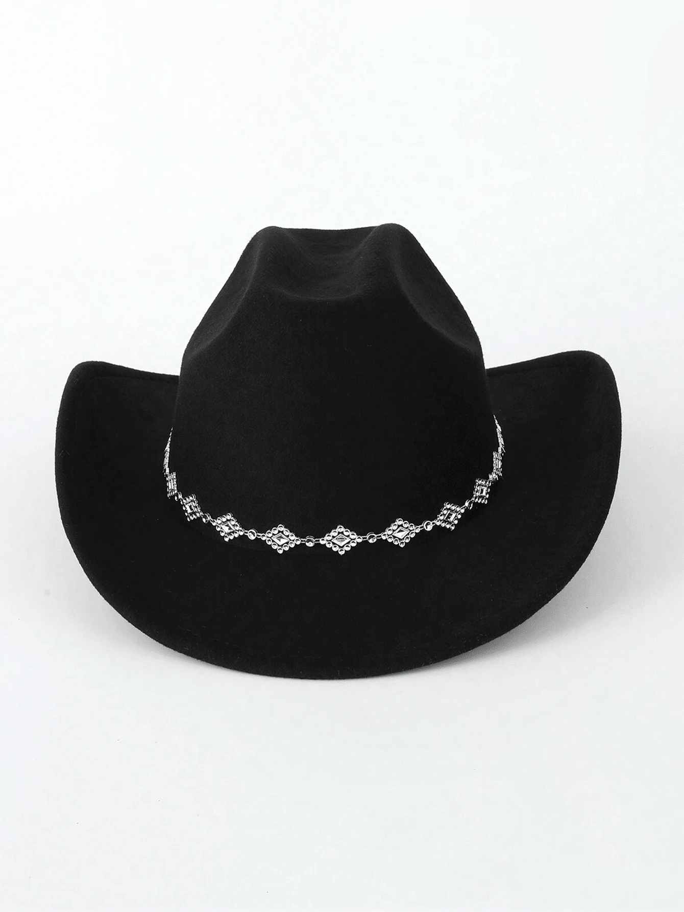 1pc Women's Solid Color Rhombus Sequin Decor Western Cowboy Hat, Elegant Casual Small Hat For Travel, Party, Daily Use, Mother's Day Gift - Black - View 1