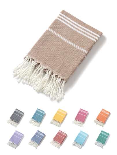 YEUZLI 1 件经典系列防缩水土耳其流苏沙滩巾，90 * 180 厘米/35.5 * 71 英寸，防沙、吸水、快干、轻便，适合水疗、旅行、条纹运动毛巾夏季旅行、度假浴室装饰