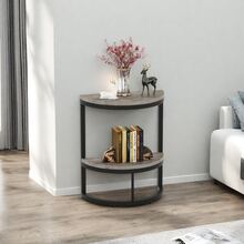 LITTLE TREE Semi-Circle 2-Tier End Table, Compact Half Round Side Table With Storage Shelf, Wood Accent Furniture For Sofa, Bedroom And Other Small Spaces, Rustic Grey - 灰色 - 查看 7