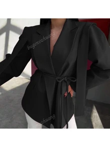 Women's Solid Color Lapel Neck Long Sleeve Loose Casual Blazer Jacket, Spring For Women, Elegant