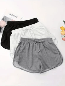 3 piezas/set Pantalones cortos deportivos para yoga, tenis, correr, entrenamiento al aire libre en verano - Blanco y Negro - Ver 5