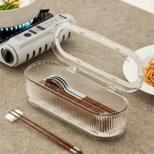 1 Exquisite Cutlery Storage Box, Made Of Plastic Material, Suitable For Storing Cutlery Such As Knives, Forks, Spoons, Chopsticks, Etc. In The Kitchen, Dust-Proof And Moisture-Proof, With A Drainage Pad