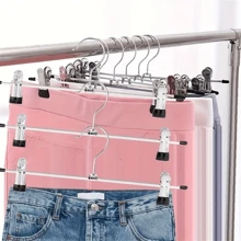 10pcs Metal Pants Hangers With Adjustable Clips, Non-Slip Multipurpose Organizer, Space-Saving, Suitable For Pants, Skirts, Jeans, Coats, Wardrobe And Retail Display