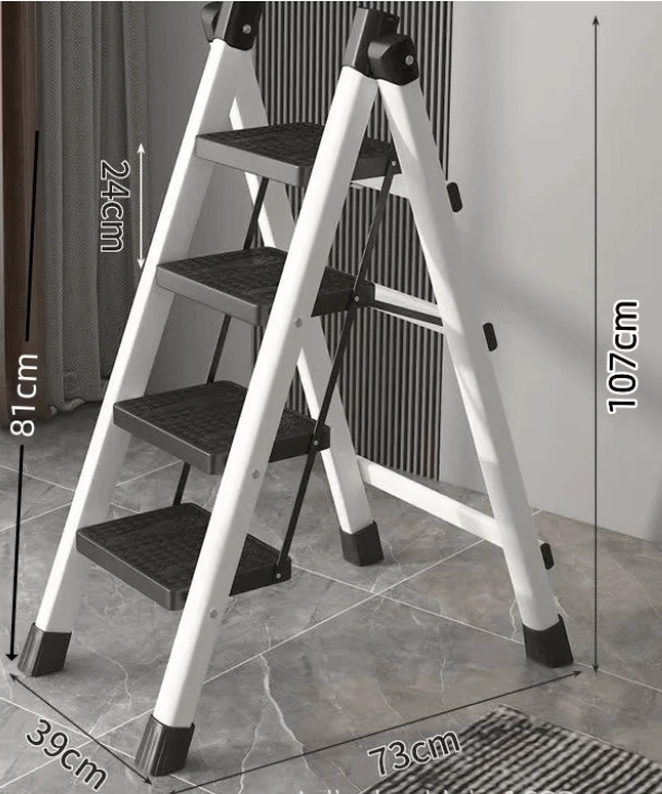GLOBAL Z-A Escalera Plegable, de Tijera, de 3 5 Peldaños, Taburete, Antideslizante, Bloqueo de Seguridad, Fácil de Guardar, Carga hasta 150 kg, Ideal para Cocina, Pasillo, Garaje, Color Blanco