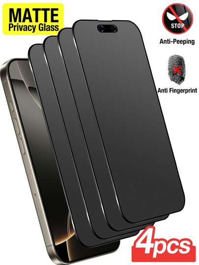 Yezodawee 4片/套磨砂钢化玻璃屏幕保护膜，防窥视，隐私保护，全覆盖，防指纹，防摔，防刮花，触感顺滑，兼容 17 Pro Max/17 Pro/17 Air/17/16 Pro Max/16 Pro/16 Plus/16/15 Pro Max/14 Pro Max/13 Mini/12/11/XS Max/XR/8+/7 Plus系列