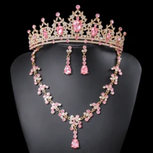 4 件巴洛克水晶皇冠项链耳环套装公主派对王冠新娘婚礼派对发饰珠宝皇冠套装
