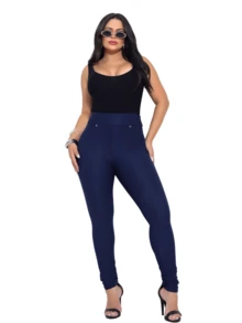 Women's Leggings With Pocket High Waist Riding Stitch Roma Skinny - Navy Blue - View 4