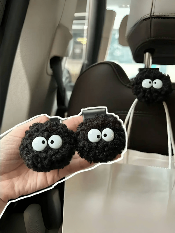 2pcs Cute Small Coal Ball Shape Car Seat Back Hook, Headrest Storage Box, Food Bag Holder, Car Decor Hanger