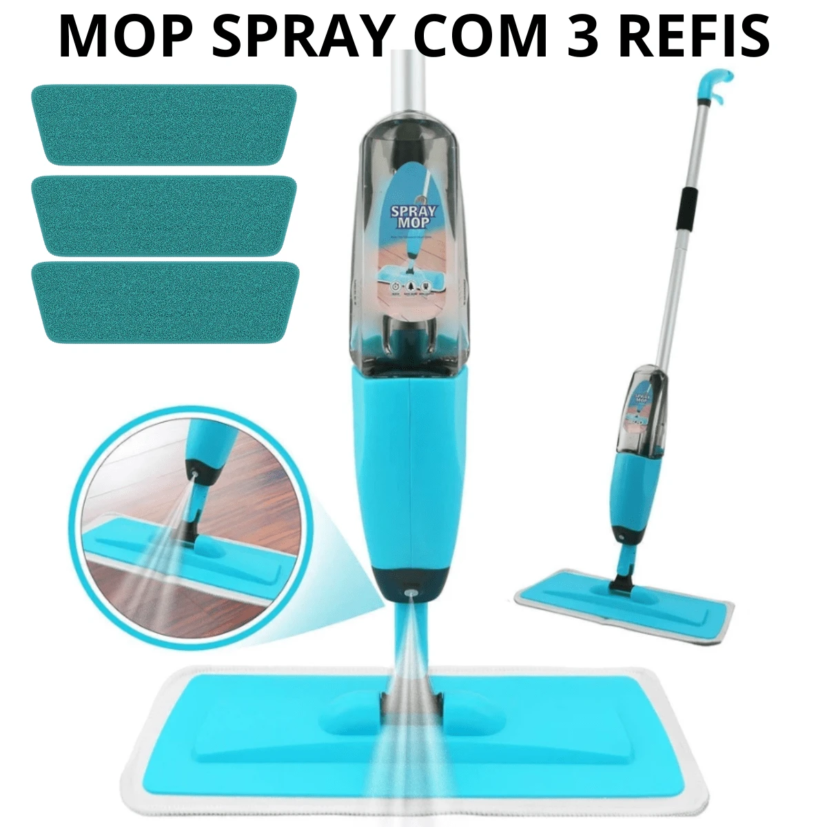 Spray Mop With Reservoir Magic Squeegee Cleaning Mop + 3 Cheap Microfiber Refills - Màu xanh lam - Xem 1